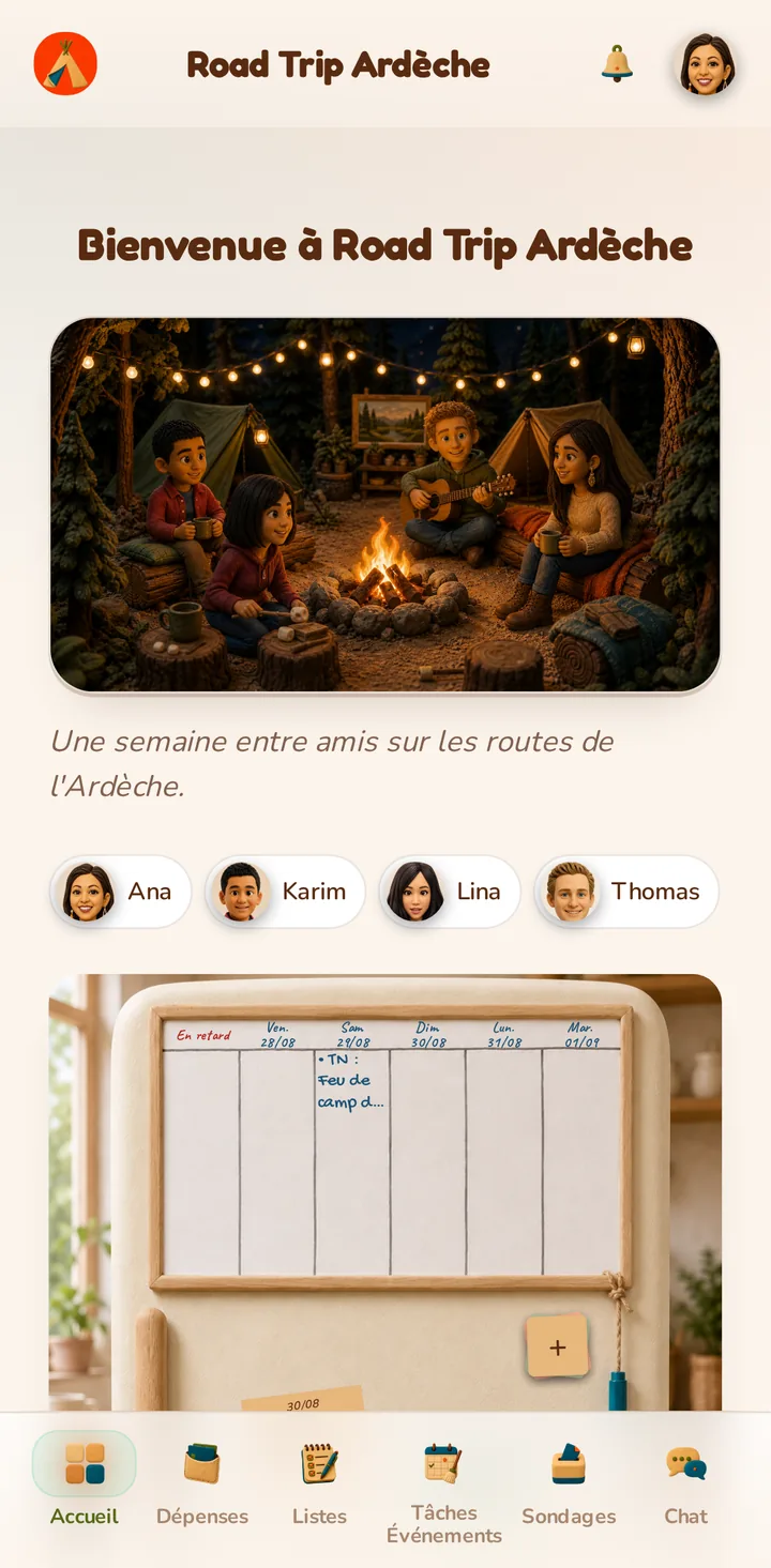 Écran d'accueil de l'application MeeTiPi
