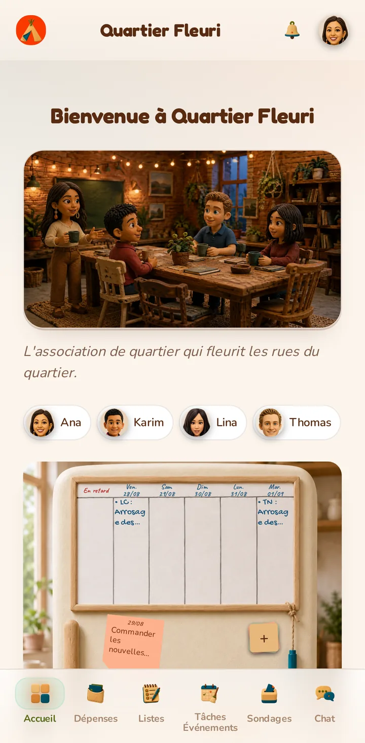 Écran d'accueil de l'application MeeTiPi