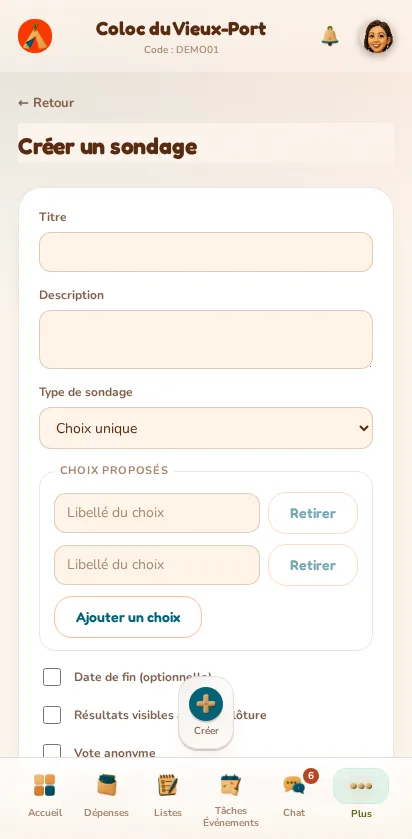 Capture d'écran de l'application MeeTiPi : Comment créer un sondage ?