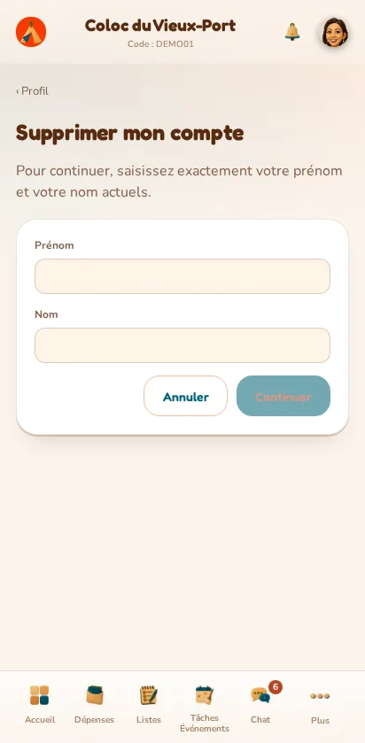 Capture d'écran de l'application MeeTiPi : Comment supprimer mon compte ?