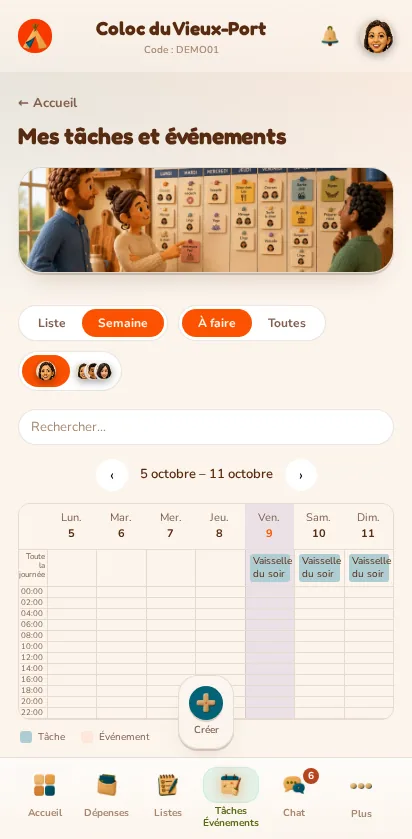 Capture d'écran de l'application MeeTiPi : Comment voir la semaine d'un coup d'œil ?