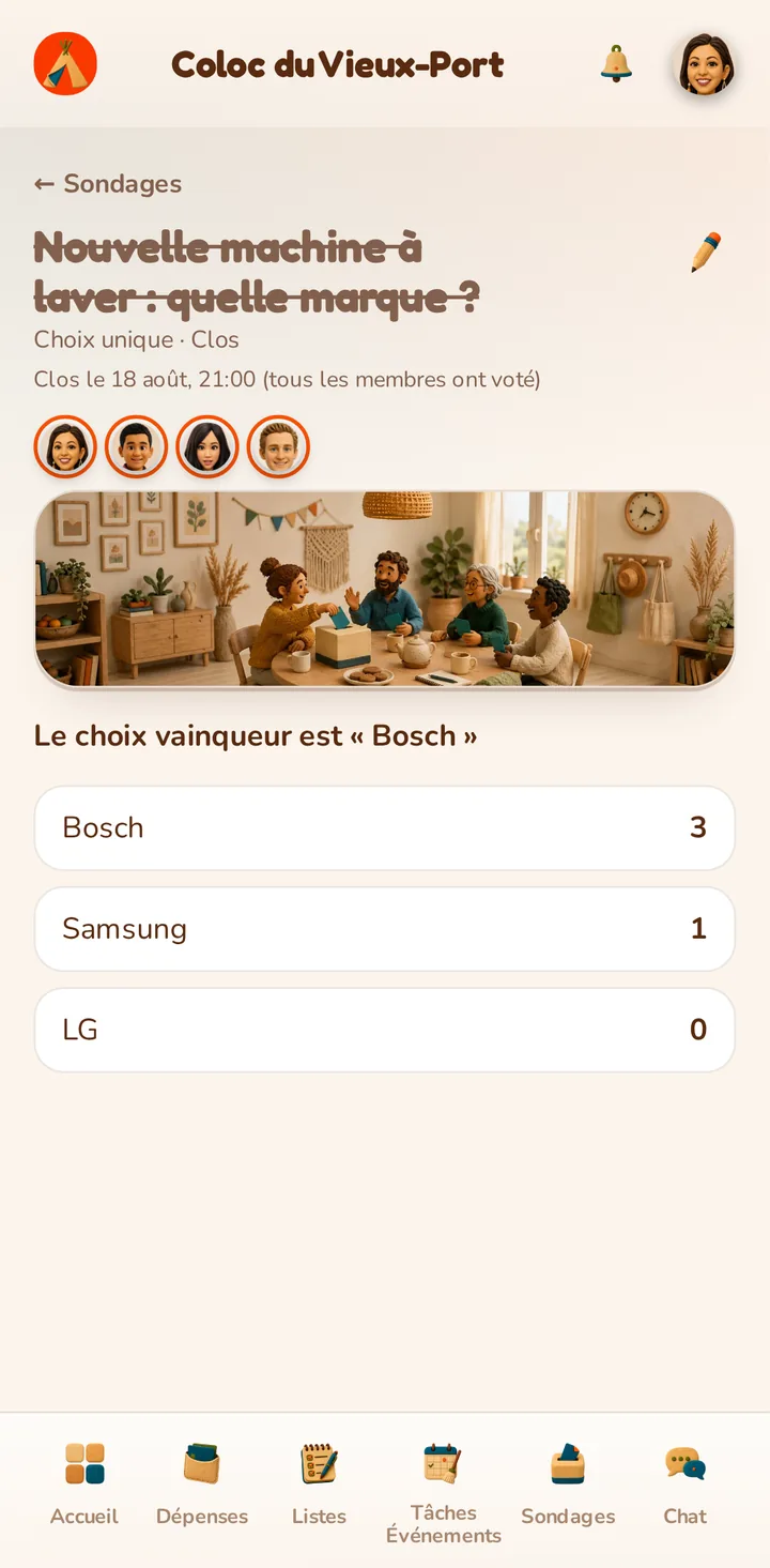 Capture d'écran de l'application MeeTiPi : Résultats avant ou après clôture