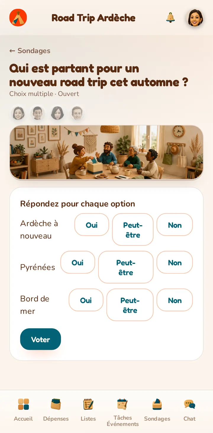 Capture d'écran de l'application MeeTiPi : Choix multiple
