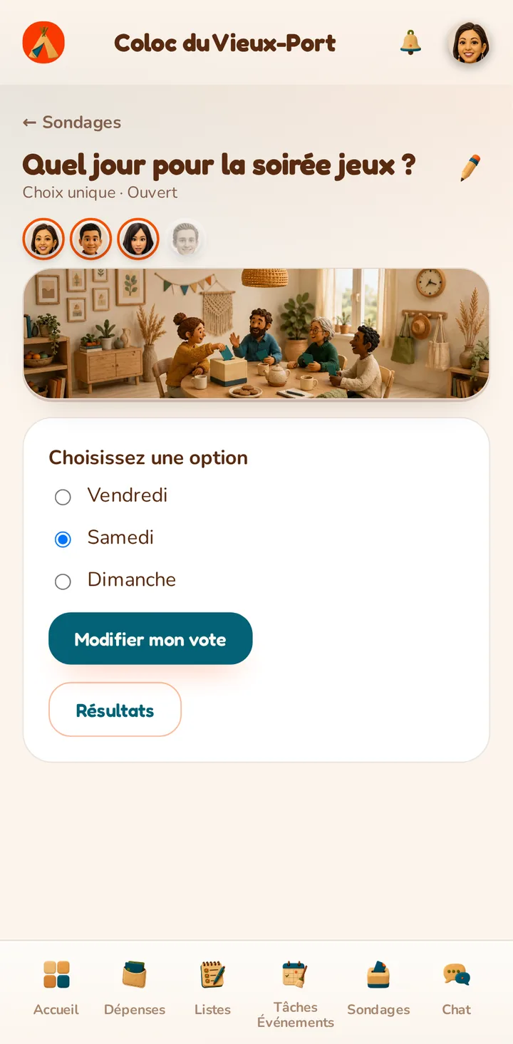 Capture d'écran de l'application MeeTiPi : Choix unique