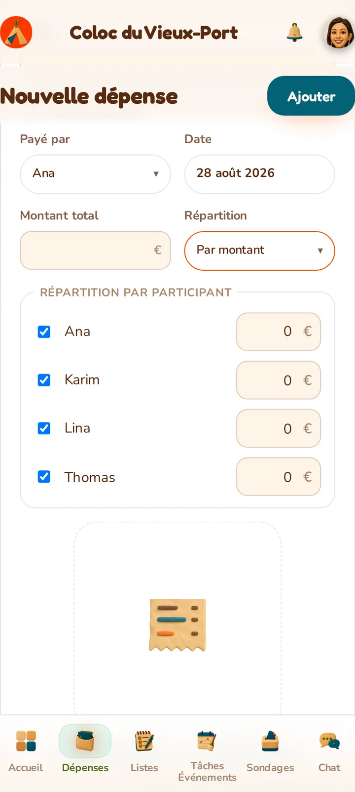 Capture d'écran de l'application MeeTiPi : Répartition par montant