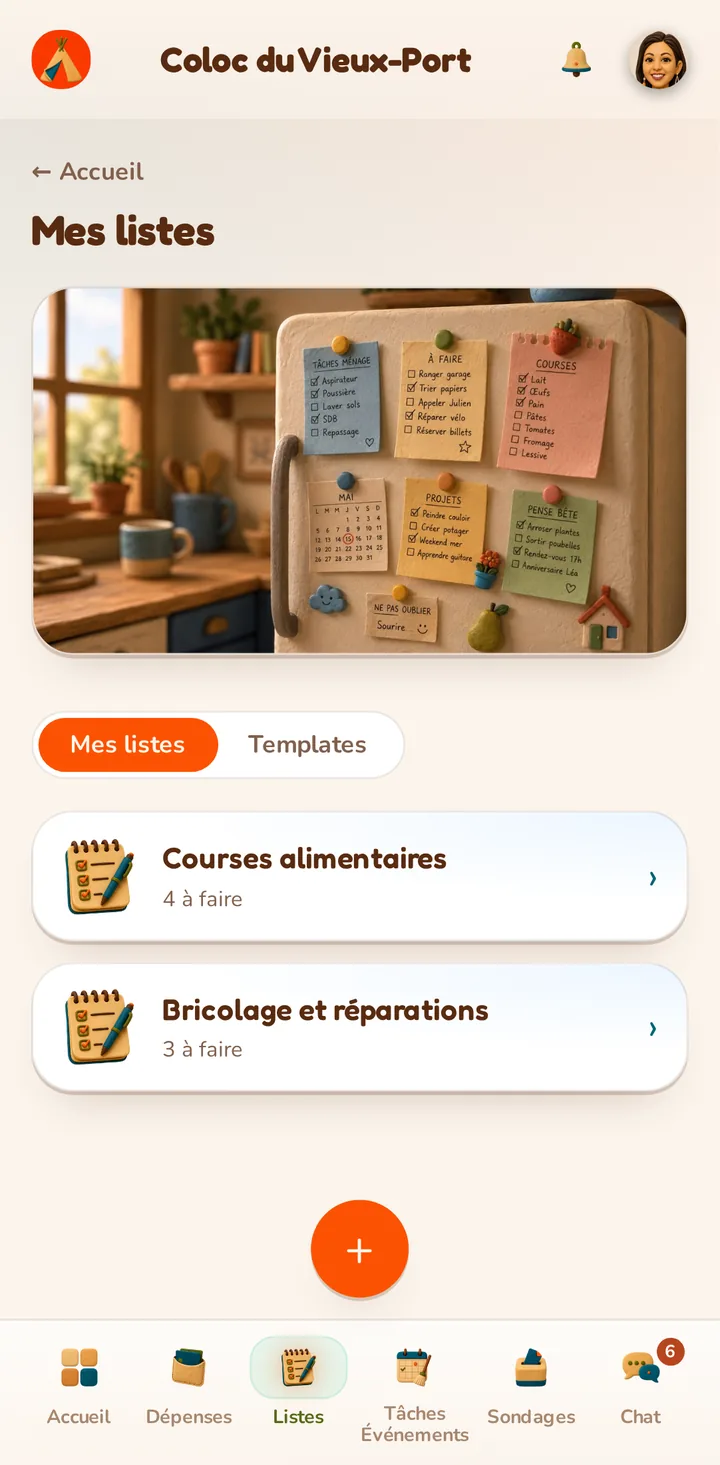 Capture d'écran de l'application MeeTiPi : Listes partagées
