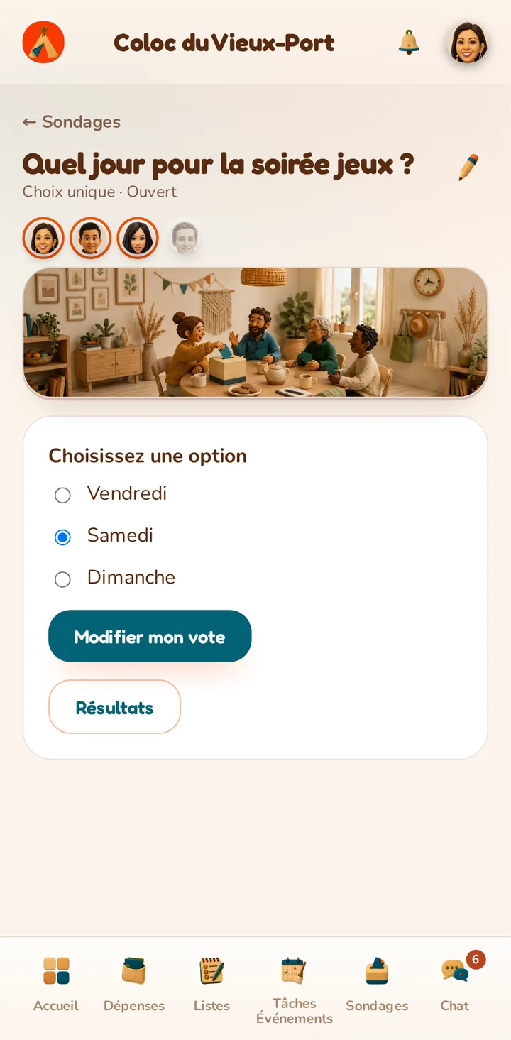 Capture d'écran de l'application MeeTiPi : Sondages