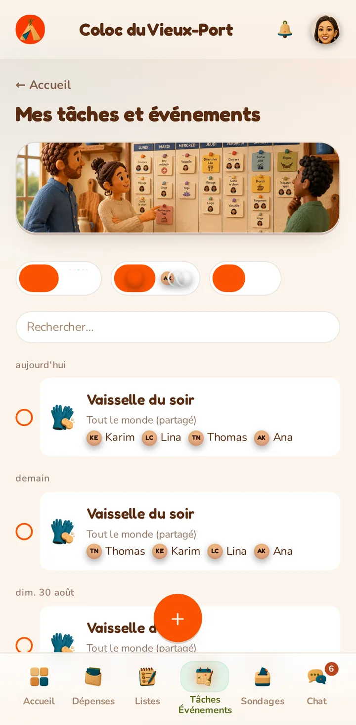 Capture d'écran de l'application MeeTiPi : Tâches & événements